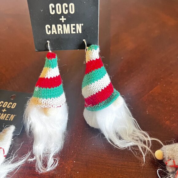 Coco + Carmen christmas holiday felted Gnome Earrings set  & Gnome pin‎ - Picture 3 of 13